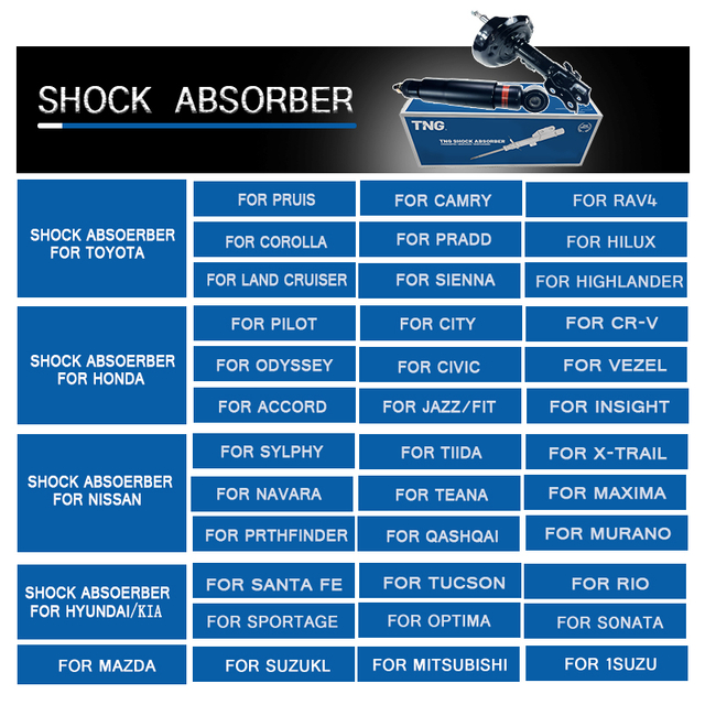 Front Rear Shock Absorbers for Toyota Corolla CE/ZZE/NZE141 2007- 339114 339115 341448 TNG Factory Manufacturer Suspension Parts 